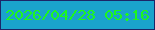 文字の大きさ：2、枠の色：1c2568、背景の色：1aa3cc、文字の色：1ef71e 無料ブログパーツのブログ時計