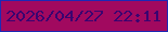 文字の大きさ：3、枠の色：1c29b5、背景の色：a1095f、文字の色：3a0470 無料ブログパーツのブログ時計