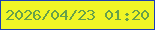文字の大きさ：2、枠の色：1c3fb5、背景の色：f0f626、文字の色：67a14a 無料ブログパーツのブログ時計
