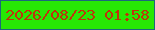 文字の大きさ：1、枠の色：1c687c、背景の色：27e804、文字の色：bf330c 無料ブログパーツのブログ時計