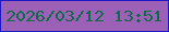 文字の大きさ：5、枠の色：1d18c3、背景の色：9d60b7、文字の色：0c6b44 無料ブログパーツのブログ時計
