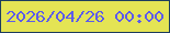 文字の大きさ：3、枠の色：1d3d5f、背景の色：e4e454、文字の色：5d5cea 無料ブログパーツのブログ時計