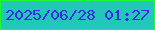 文字の大きさ：4、枠の色：1dfb2c、背景の色：21c7b8、文字の色：3a26eb 無料ブログパーツのブログ時計