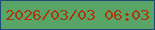 文字の大きさ：3、枠の色：1e4a73、背景の色：59a568、文字の色：a73a0c 無料ブログパーツのブログ時計