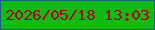 文字の大きさ：4、枠の色：1e5d85、背景の色：0ebb13、文字の色：af0126 無料ブログパーツのブログ時計