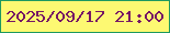 文字の大きさ：5、枠の色：1e9960、背景の色：fdf972、文字の色：761765 無料ブログパーツのブログ時計