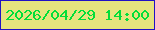 文字の大きさ：2、枠の色：2011c5、背景の色：e6e37e、文字の色：02de39 無料ブログパーツのブログ時計