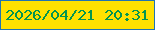 文字の大きさ：1、枠の色：2073b2、背景の色：ffe100、文字の色：049550 無料ブログパーツのブログ時計