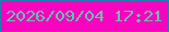 文字の大きさ：3、枠の色：207db0、背景の色：fa02be、文字の色：5fc4b0 無料ブログパーツのブログ時計