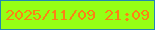 文字の大きさ：3、枠の色：2188b2、背景の色：96ff15、文字の色：fc8115 無料ブログパーツのブログ時計