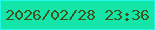 文字の大きさ：4、枠の色：21f8ea、背景の色：14e6aa、文字の色：3d551d 無料ブログパーツのブログ時計