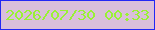 文字の大きさ：1、枠の色：2228f5、背景の色：d9bfdb、文字の色：99f234 無料ブログパーツのブログ時計