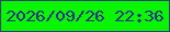 文字の大きさ：5、枠の色：224274、背景の色：0bf402、文字の色：25308c 無料ブログパーツのブログ時計