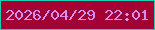 文字の大きさ：5、枠の色：22cab3、背景の色：a30033、文字の色：d192f5 無料ブログパーツのブログ時計