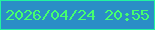 文字の大きさ：3、枠の色：22f3a0、背景の色：2a8ec6、文字の色：45ff6f 無料ブログパーツのブログ時計