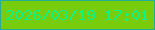文字の大きさ：5、枠の色：23af94、背景の色：77cc0c、文字の色：0af585 無料ブログパーツのブログ時計
