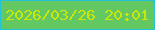 文字の大きさ：2、枠の色：24c2d8、背景の色：63c861、文字の色：c9e809 無料ブログパーツのブログ時計