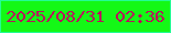 文字の大きさ：2、枠の色：24fc94、背景の色：14f816、文字の色：b9135b 無料ブログパーツのブログ時計