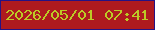 文字の大きさ：4、枠の色：251284、背景の色：ae1a1f、文字の色：bcc926 無料ブログパーツのブログ時計