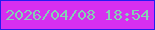 文字の大きさ：5、枠の色：251bf1、背景の色：d62ff0、文字の色：85d0b4 無料ブログパーツのブログ時計