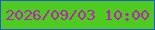文字の大きさ：2、枠の色：255acb、背景の色：4ecb21、文字の色：ba21b4 無料ブログパーツのブログ時計