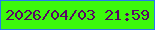 文字の大きさ：5、枠の色：257aee、背景の色：3cf90c、文字の色：590566 無料ブログパーツのブログ時計