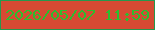 文字の大きさ：5、枠の色：25984d、背景の色：d64a33、文字の色：2cbd2e 無料ブログパーツのブログ時計