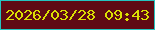 文字の大きさ：2、枠の色：25c4bf、背景の色：5f0a14、文字の色：dbdf03 無料ブログパーツのブログ時計
