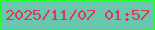 文字の大きさ：4、枠の色：25fb26、背景の色：69c6af、文字の色：e03754 無料ブログパーツのブログ時計