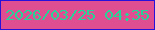 文字の大きさ：4、枠の色：2611da、背景の色：de4e90、文字の色：25d496 無料ブログパーツのブログ時計