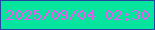 文字の大きさ：2、枠の色：2643a0、背景の色：06e59e、文字の色：e959ec 無料ブログパーツのブログ時計