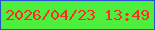 文字の大きさ：1、枠の色：2652d2、背景の色：4dee3e、文字の色：fc2c29 無料ブログパーツのブログ時計