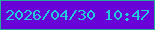 文字の大きさ：2、枠の色：26aa9e、背景の色：6802d6、文字の色：21cbdb 無料ブログパーツのブログ時計