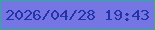 文字の大きさ：2、枠の色：26b18f、背景の色：7576e4、文字の色：2134aa 無料ブログパーツのブログ時計