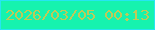 文字の大きさ：2、枠の色：26e5f2、背景の色：16f3ae、文字の色：bfca58 無料ブログパーツのブログ時計