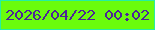 文字の大きさ：4、枠の色：26eea3、背景の色：6afc0d、文字の色：4d2696 無料ブログパーツのブログ時計
