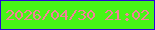 文字の大きさ：2、枠の色：2705d7、背景の色：47f516、文字の色：f28199 無料ブログパーツのブログ時計