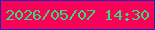 文字の大きさ：3、枠の色：2722b5、背景の色：fa0059、文字の色：32de7a 無料ブログパーツのブログ時計