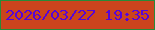 文字の大きさ：4、枠の色：278a38、背景の色：cb441d、文字の色：5605d8 無料ブログパーツのブログ時計
