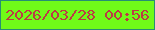 文字の大きさ：2、枠の色：278e73、背景の色：70fa18、文字の色：bc3a45 無料ブログパーツのブログ時計