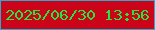 文字の大きさ：2、枠の色：27abd3、背景の色：cc041a、文字の色：24e63f 無料ブログパーツのブログ時計