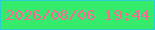 文字の大きさ：5、枠の色：27d0cf、背景の色：36eb6b、文字の色：f56a96 無料ブログパーツのブログ時計