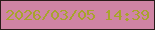 文字の大きさ：1、枠の色：281b19、背景の色：cf84a4、文字の色：a8a32c 無料ブログパーツのブログ時計