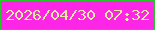 文字の大きさ：1、枠の色：28c52d、背景の色：fd26e6、文字の色：e7eb9e 無料ブログパーツのブログ時計