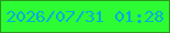 文字の大きさ：5、枠の色：29961a、背景の色：2dfb34、文字の色：05aeda 無料ブログパーツのブログ時計