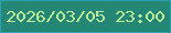 文字の大きさ：3、枠の色：29a0b1、背景の色：248776、文字の色：bbee96 無料ブログパーツのブログ時計