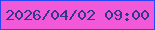 文字の大きさ：1、枠の色：2a46fb、背景の色：f259d8、文字の色：31388c 無料ブログパーツのブログ時計
