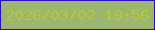 文字の大きさ：4、枠の色：2b0cc2、背景の色：9ab76d、文字の色：bbc33f 無料ブログパーツのブログ時計