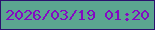 文字の大きさ：2、枠の色：2b116e、背景の色：5ba690、文字の色：8409c3 無料ブログパーツのブログ時計