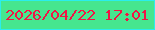 文字の大きさ：3、枠の色：2beded、背景の色：46e68f、文字の色：f11546 無料ブログパーツのブログ時計